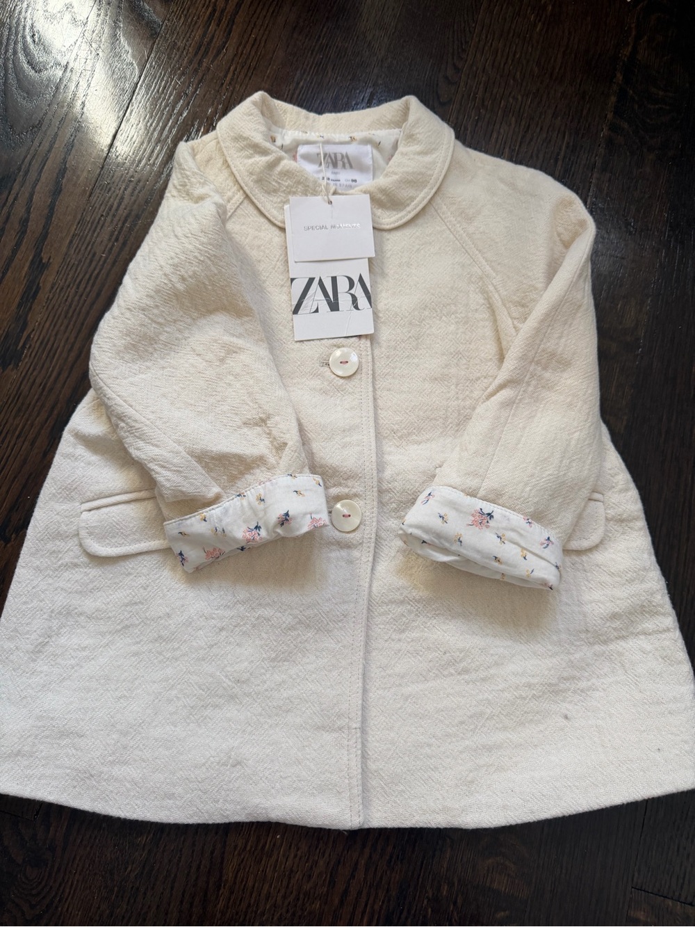 ZARA Cream Girls' Textured Button-Front Pea Coat
